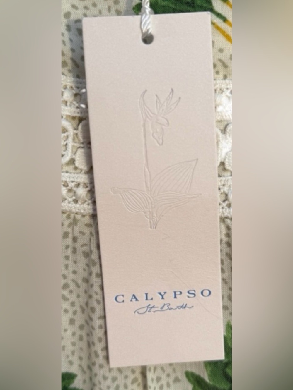 Calypso St. Barth Cream Maxi Dress with Green and Yellow Palm Motif - Picture 7 of 7